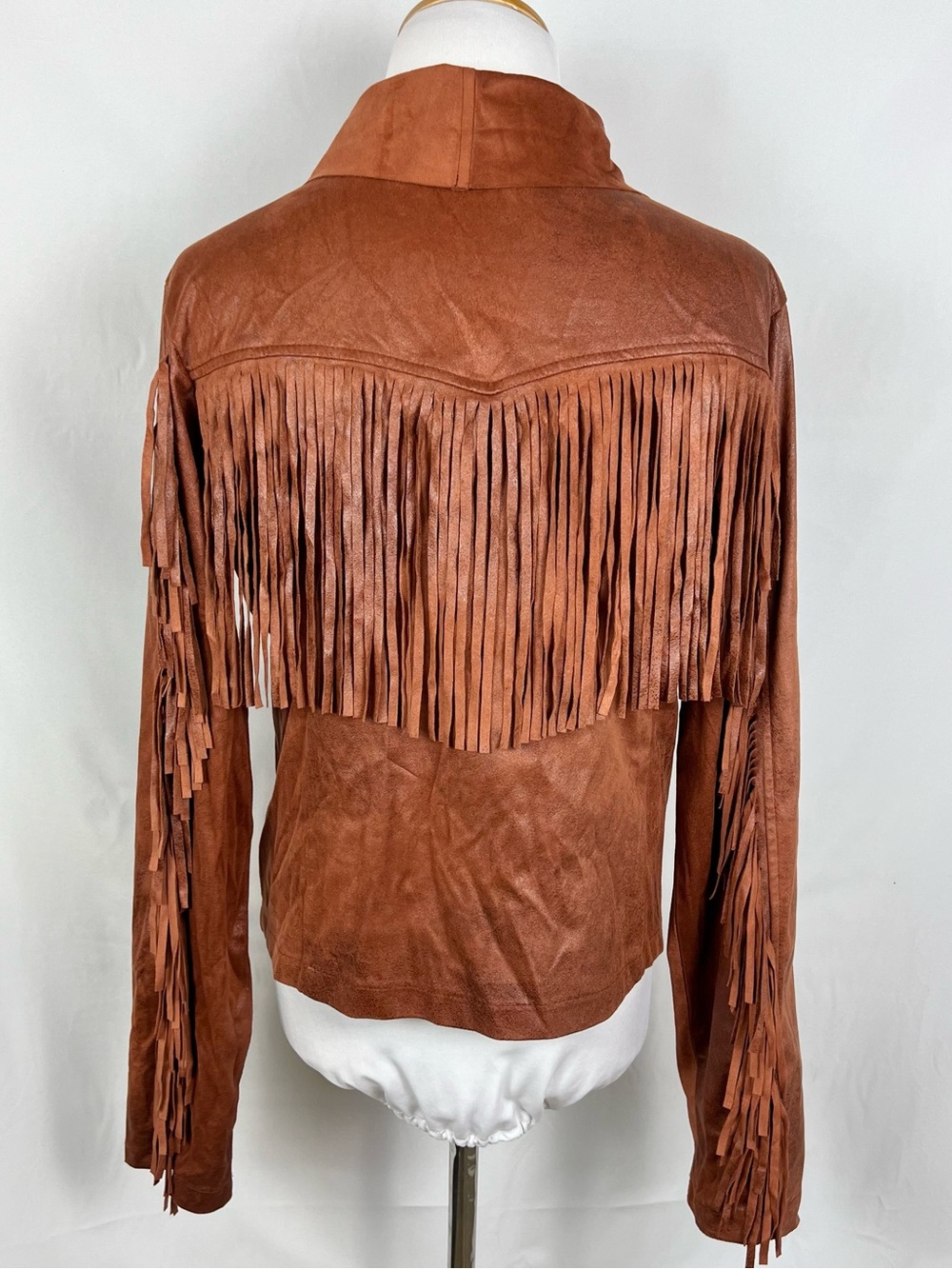 Shyanne Brown Suede Fringe Faux Leather Jacket